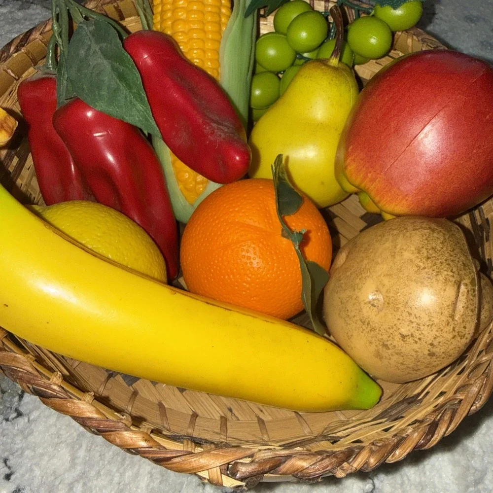 Decorative Fruit Vegetable Basket Lot Wicker Centerpiece Kitchen Display 12